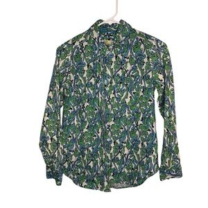 Maeve Anthropologie Green Blue Paisley Button Down Shirt - Size XXS